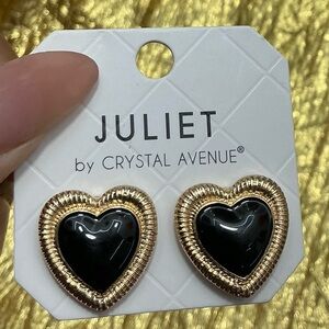 Juliet by Crystal Avenue Black and Gold Heart Earrings | Valentines Minimalist